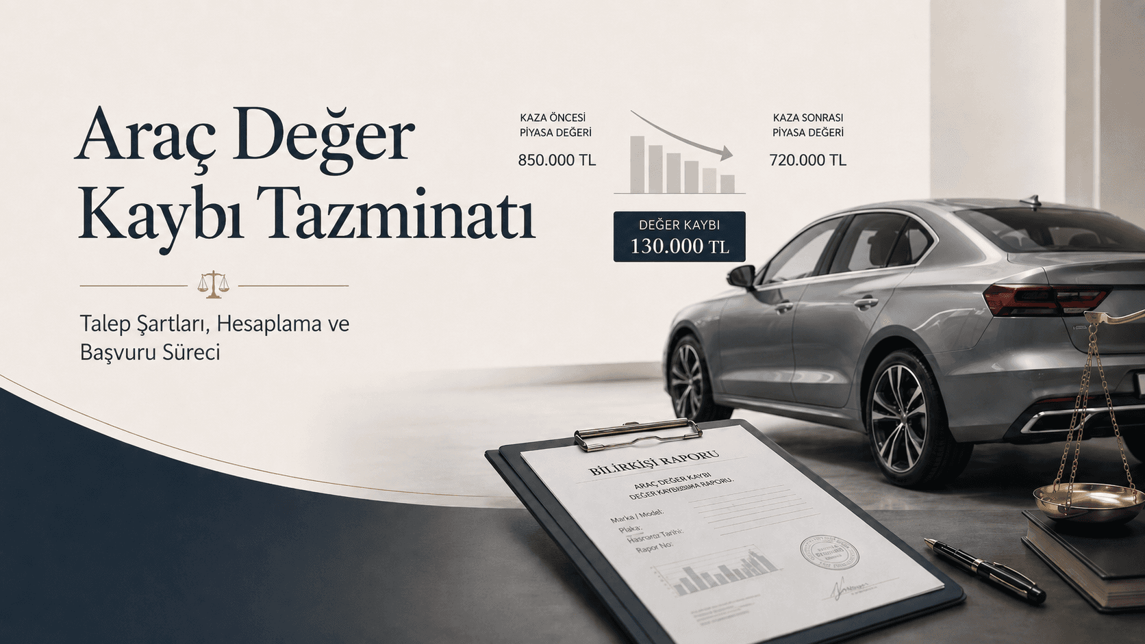 Trafik kazası sonrası araç değer kaybı tazminatı, talep şartları ve güncel hesaplama süreci.